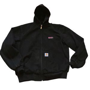 VTG Carhartt Jacket (JR115) -Mens X Large Tall Black Faded Canvas Hooded Work90s